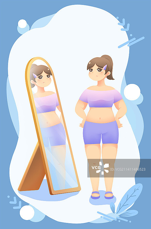 蓝色扁平卡通小清新减肥瘦身系列插画图片素材