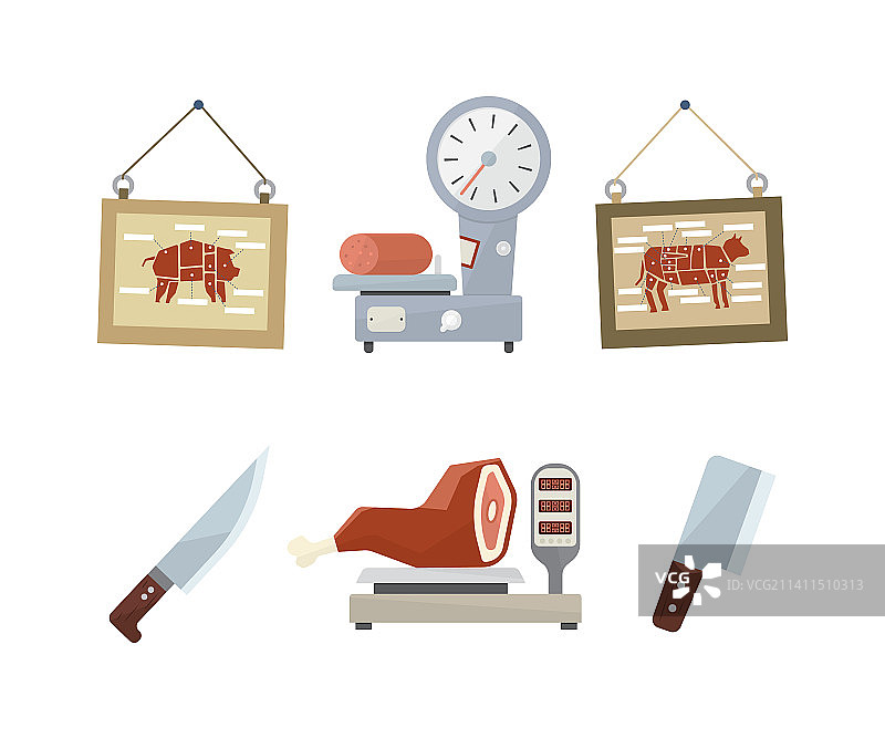 肉铺或肉类市场：香肠和火腿图片素材