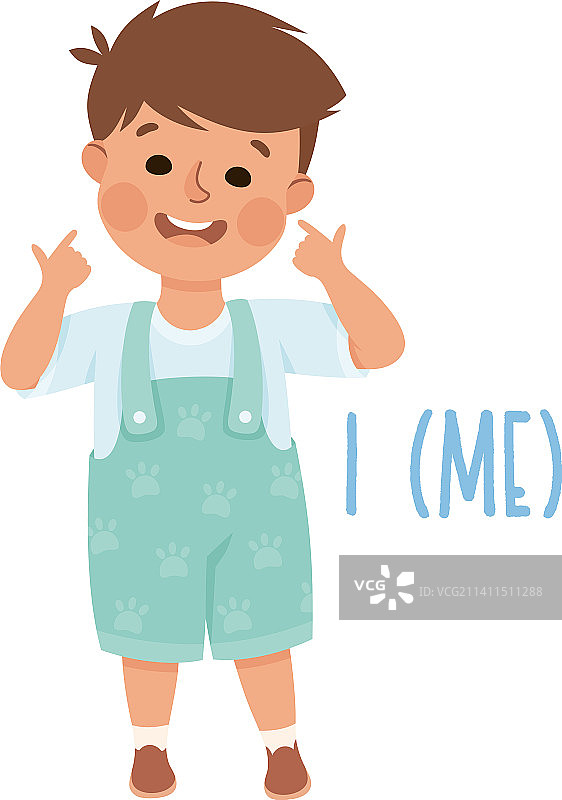 带滑稽男孩的英语主语人称代词图片素材