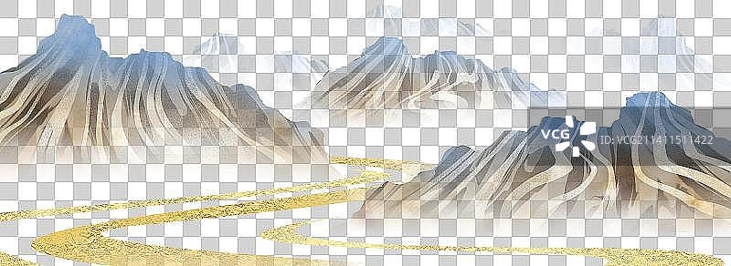 蓝金新中式轻奢山水写意装饰画图片素材