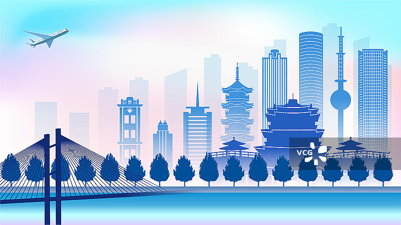 中国江苏省徐州市城市天际线渐变矢量插画图片素材
