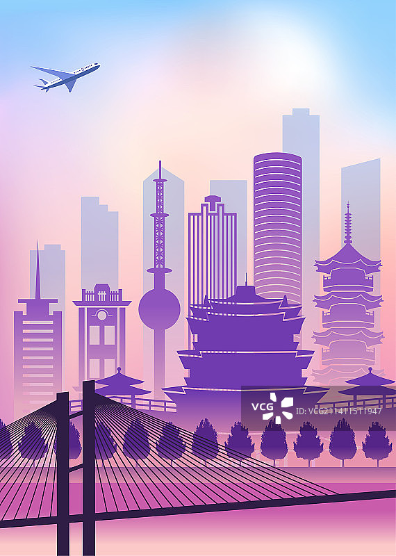 中国江苏省徐州市城市天际线渐变矢量插画图片素材