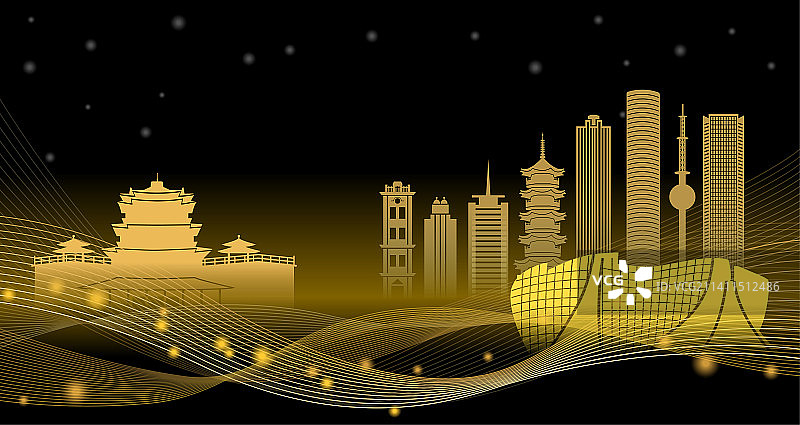 中国江苏省徐州市城市天际线夜景矢量插画图片素材