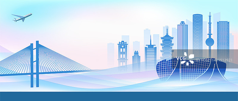 中国江苏省徐州市商务科技城市彩色矢量插画图片素材