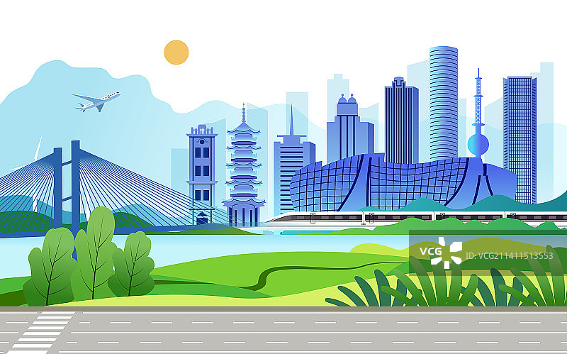 中国江苏省徐州市城市旅游交通商务插画图片素材