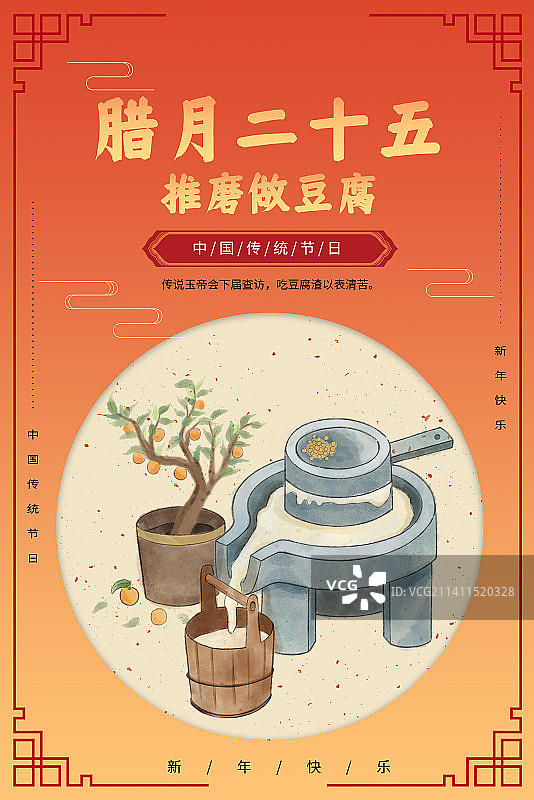 年俗腊月二十五推磨做豆腐海报图片素材
