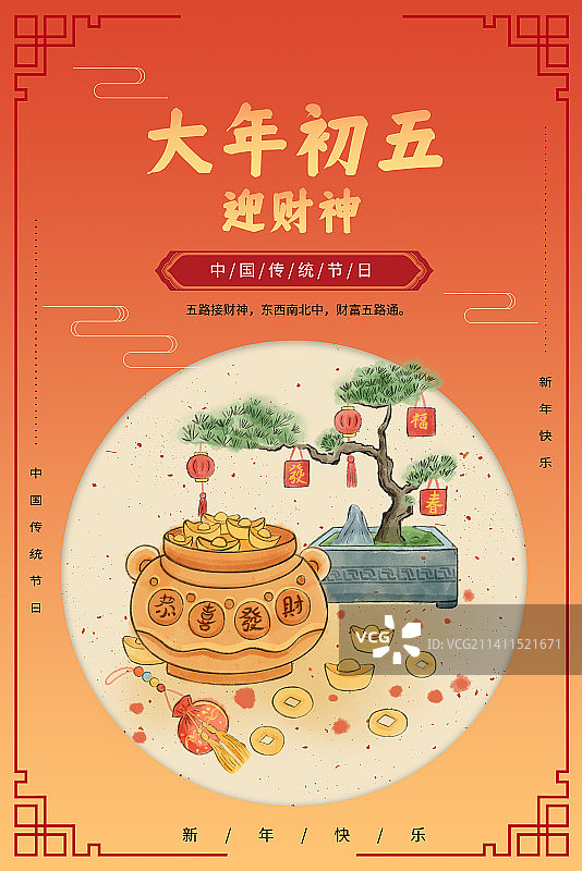 年俗大年初五迎财神海报图片素材