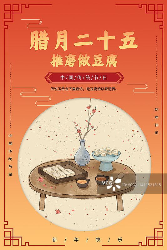 年俗腊月二十五推磨做豆腐海报图片素材