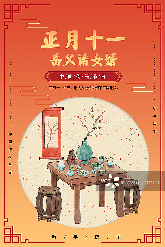 年俗正月十一岳父请女婿海报图片素材