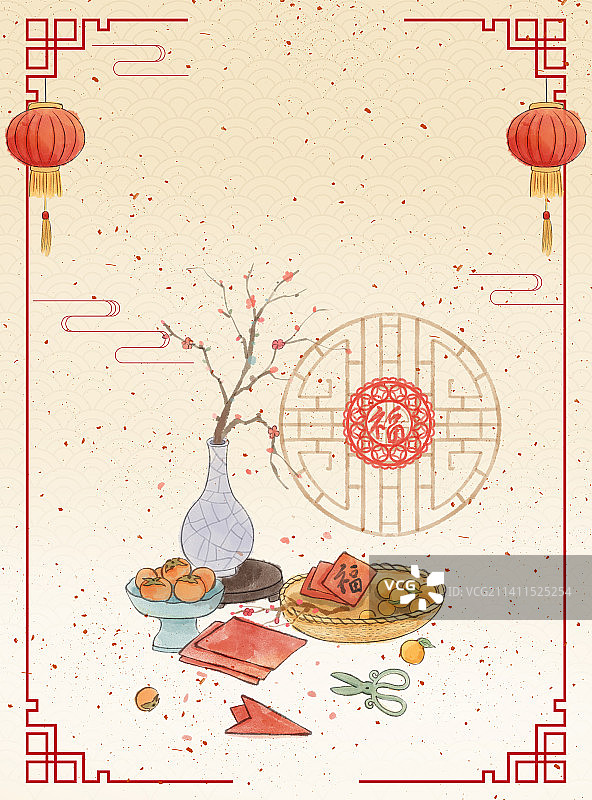 年俗腊月二十八贴花把面发插画图片素材