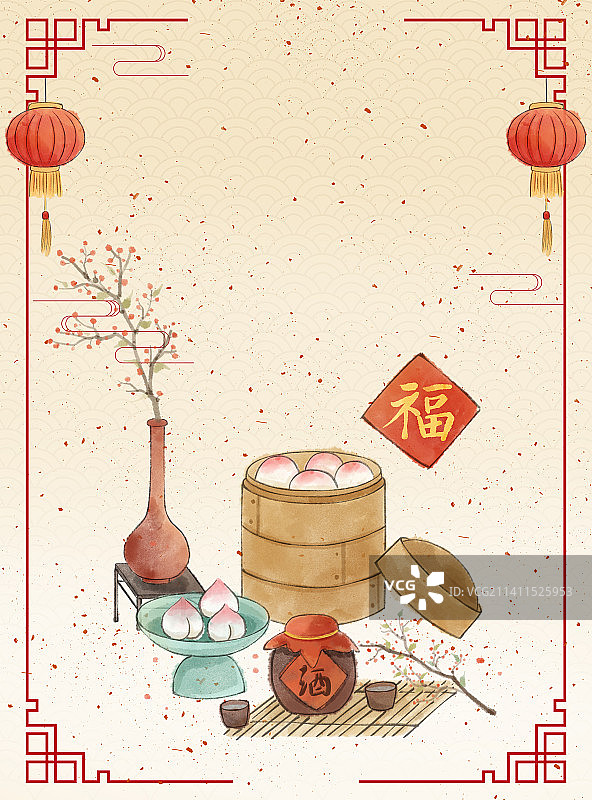 年俗腊月二十九蒸馒头插画图片素材