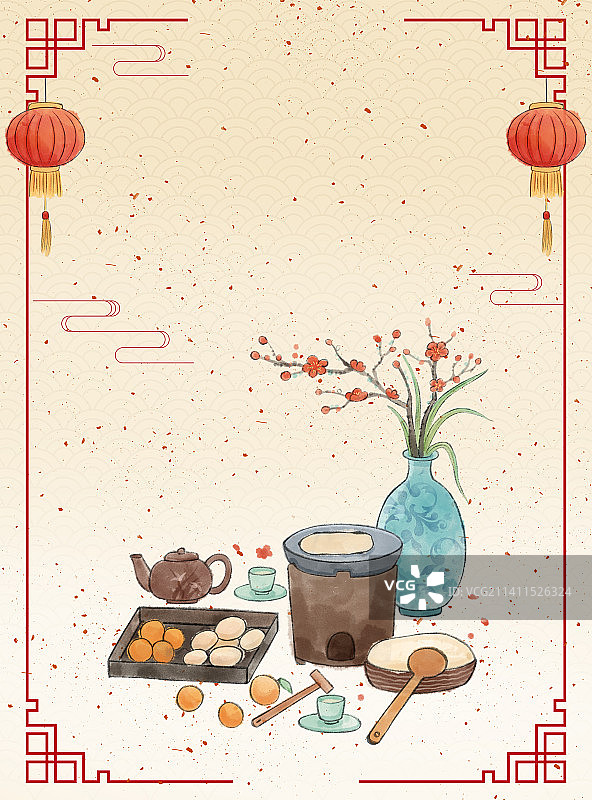 年俗大年初七摊煎饼插画图片素材