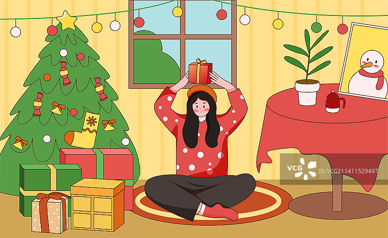 圣诞节手举礼物的女孩图片素材