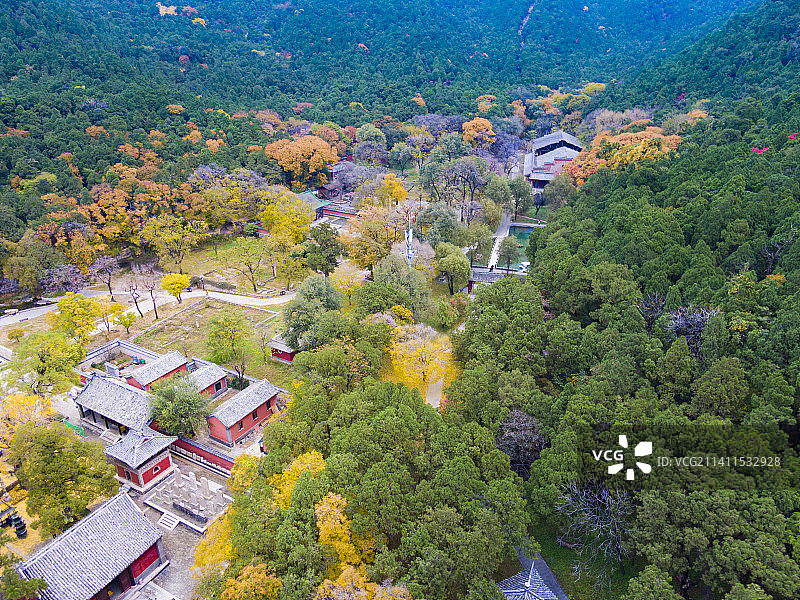 山东济南长清灵岩寺航拍秋色图片素材