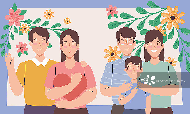 韩国父母和儿子与鲜花图片素材