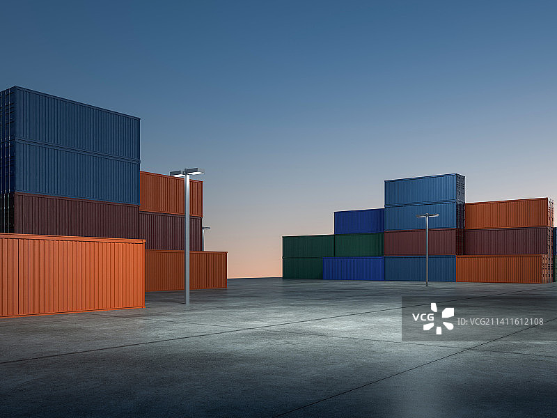 三维渲染海边集装箱码头图片素材