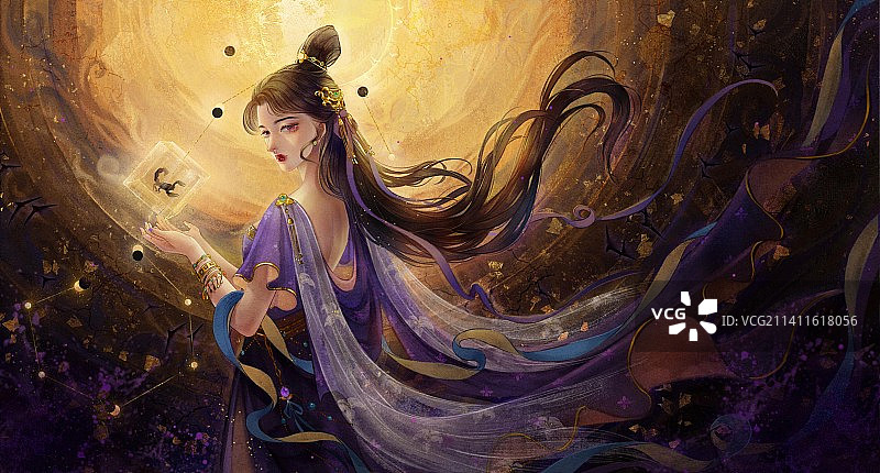 古风十二星座美人插画—敦煌风天蝎座图片素材