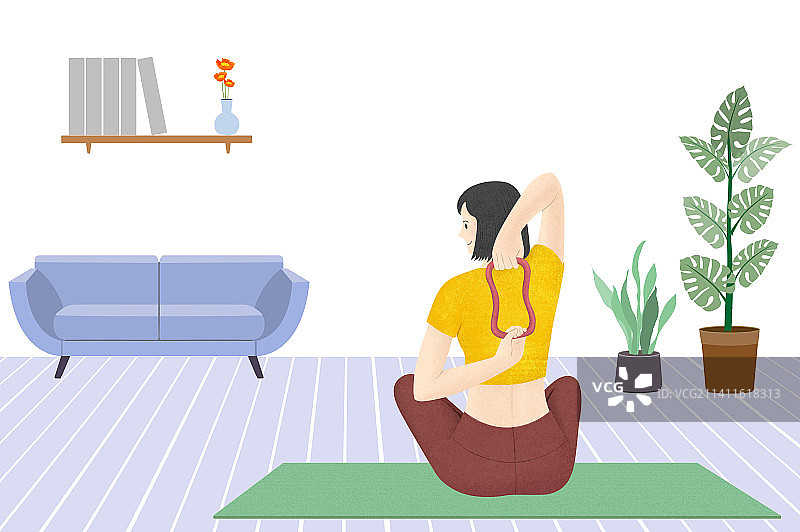 美女坐姿侧伸展瑜珈姿势图片素材