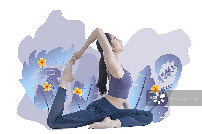 美女单腿鸽式瑜珈姿势图片素材