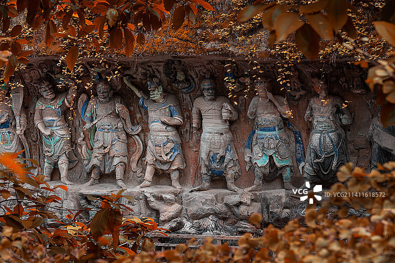 重庆大足宝顶山石刻护法神龛图片素材