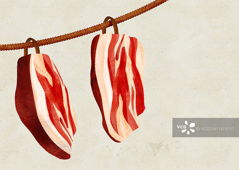 一串腊肉插画图片素材