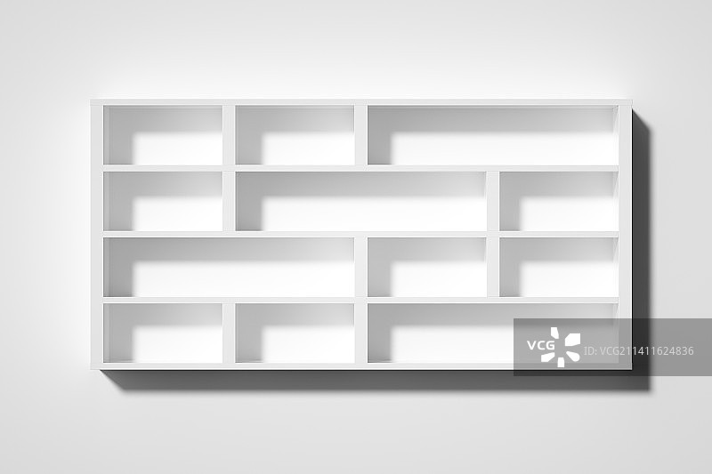 三维渲染白色墙面一个几何书架图片素材