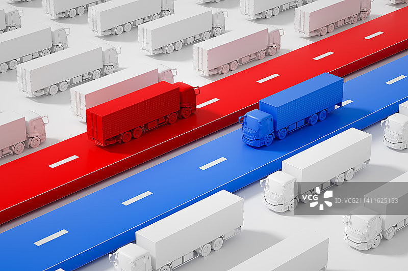 三维渲染集装箱汽车在公路上行驶图片素材