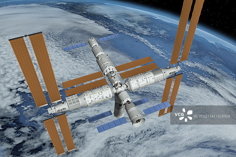 神舟十五与中国空间站对接后的姿态图片素材