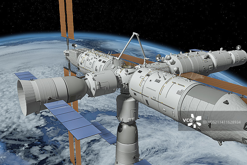 神舟十五与中国空间站对接后的姿态图片素材