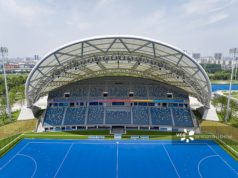 航拍浙江杭州运河亚运公园曲棍球馆及看台图片素材