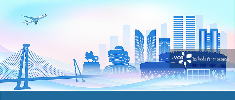 中国内蒙古鄂尔多斯市商务科技城市彩色插画图片素材