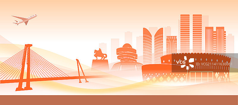 中国内蒙古鄂尔多斯市商务科技城市彩色插画图片素材