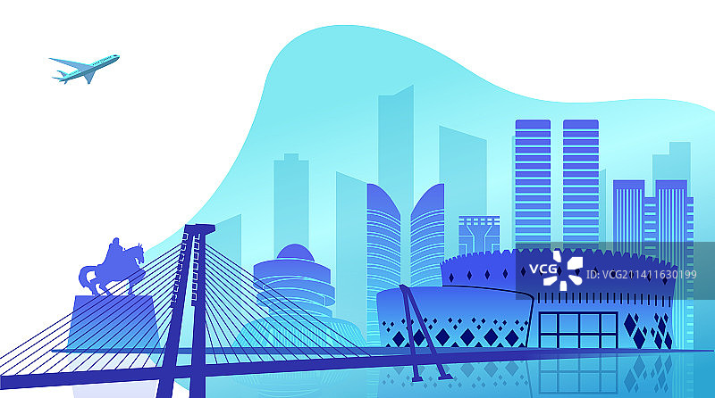 中国内蒙古鄂尔多斯市城市矢量插画网页版图片素材