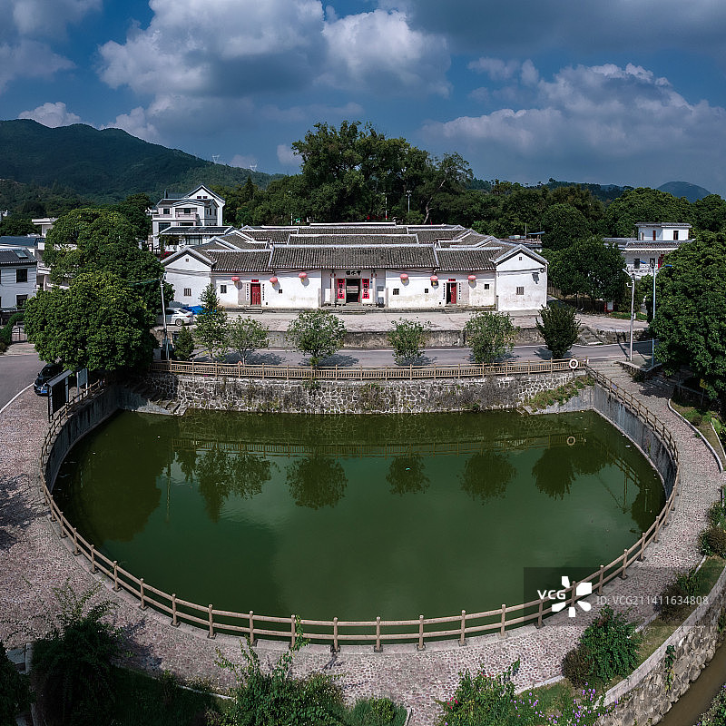 航拍惠州叶挺将军祖居客家围龙屋古建筑会水楼航拍图片素材