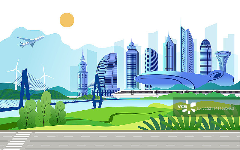 中国海南省海口市城市旅游景观矢量插画图片素材
