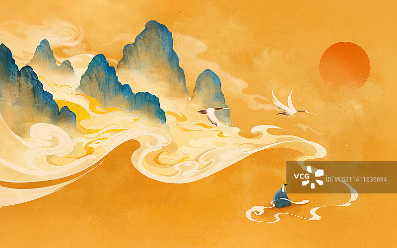 山，中国风，插画图片素材