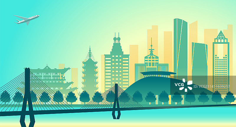 中国江苏省镇江市城市天际线矢量插画图片素材