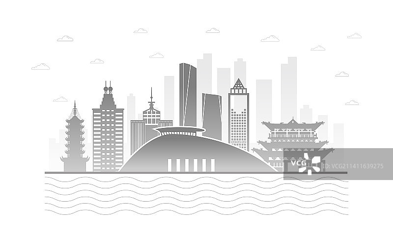 中国江苏省镇江市城市天际线矢量插画图片素材