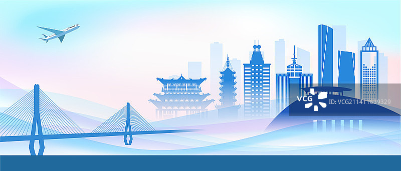 中国江苏省镇江市商务科技城市彩色矢量插画图片素材