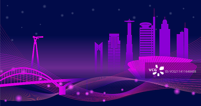 中国吉林长春市城市天际线夜景矢量插画图片素材