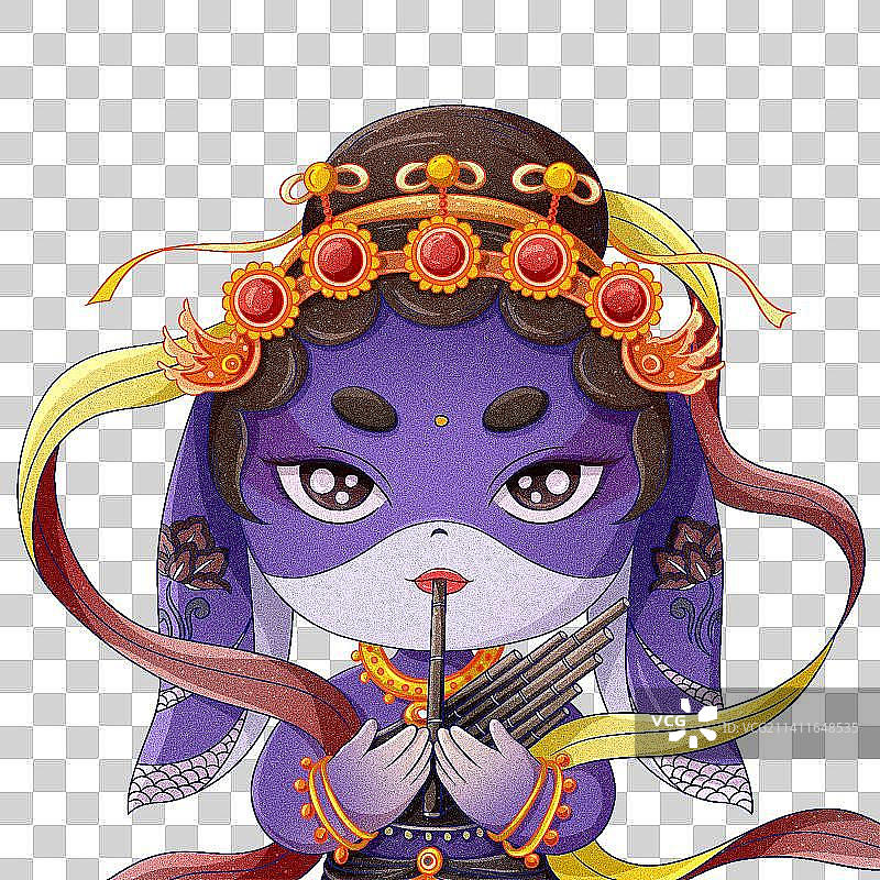 国潮风卡通敦煌飞天乐者兔子吹芦笙图片素材