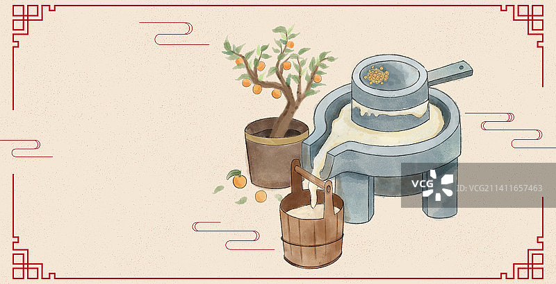 年俗腊月二十五推磨做豆腐插画图片素材