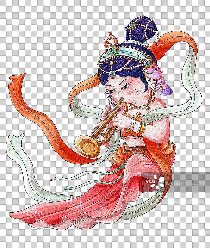 国潮风兔子敦煌飞天乐者吹小号图片素材