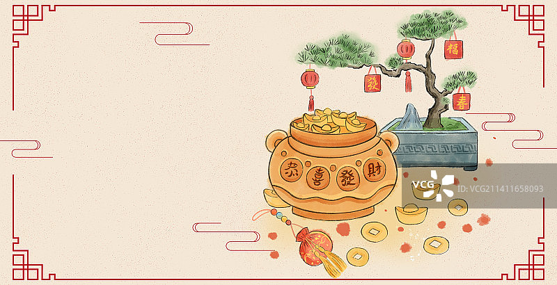 年俗大年初五迎财神插画图片素材