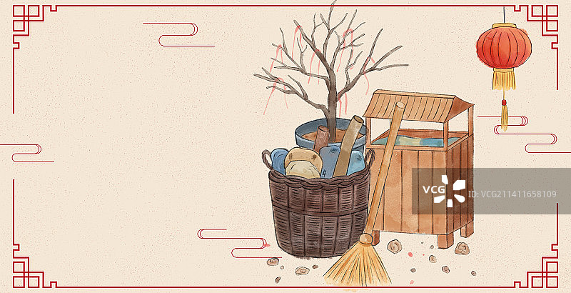 年俗大年初六送穷气插画图片素材