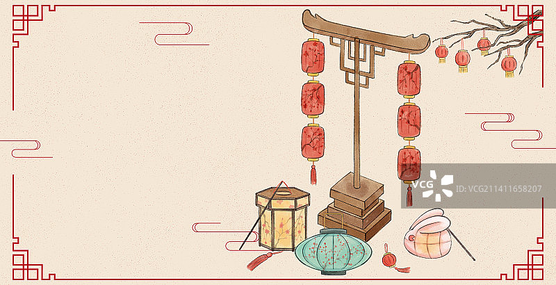年俗正月十二搭建灯棚插画图片素材