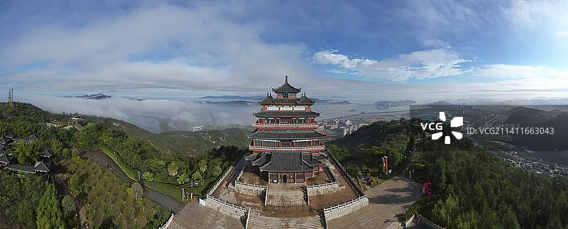 航拍温州市洞头区望海楼正面视角图片素材