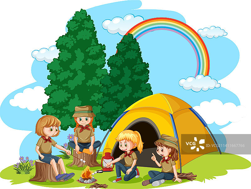 在露营帐篷里快乐的孩子们图片素材