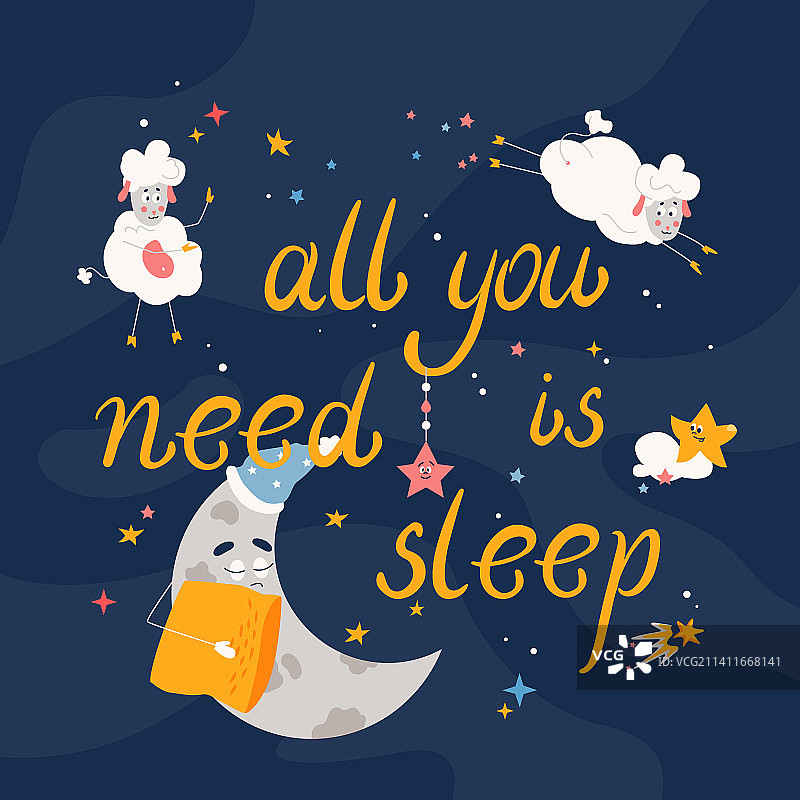 卡通月亮扁平卡片图片素材