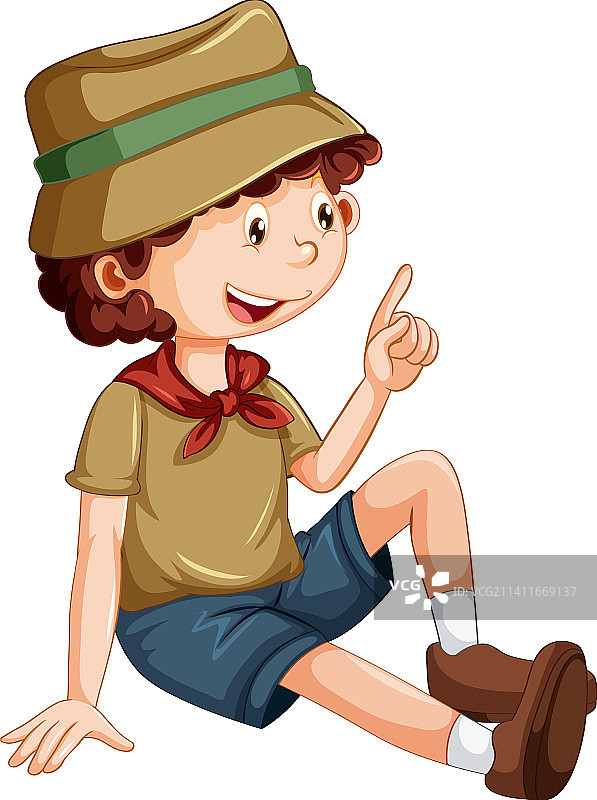 坐着的露营男孩卡通人物图片素材